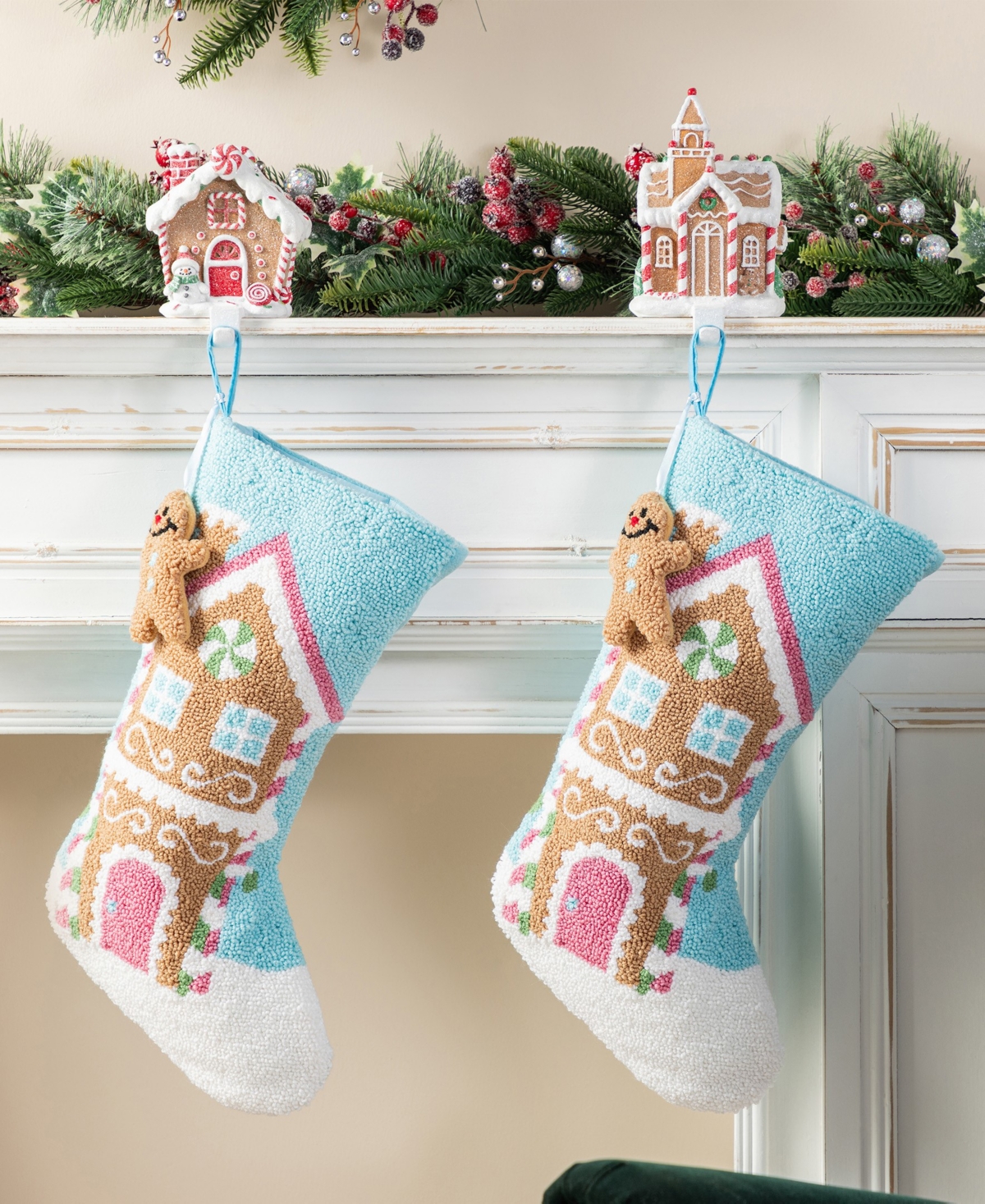 Glitzhome 21" Hooked Gingerbread House Stocking In Multi
