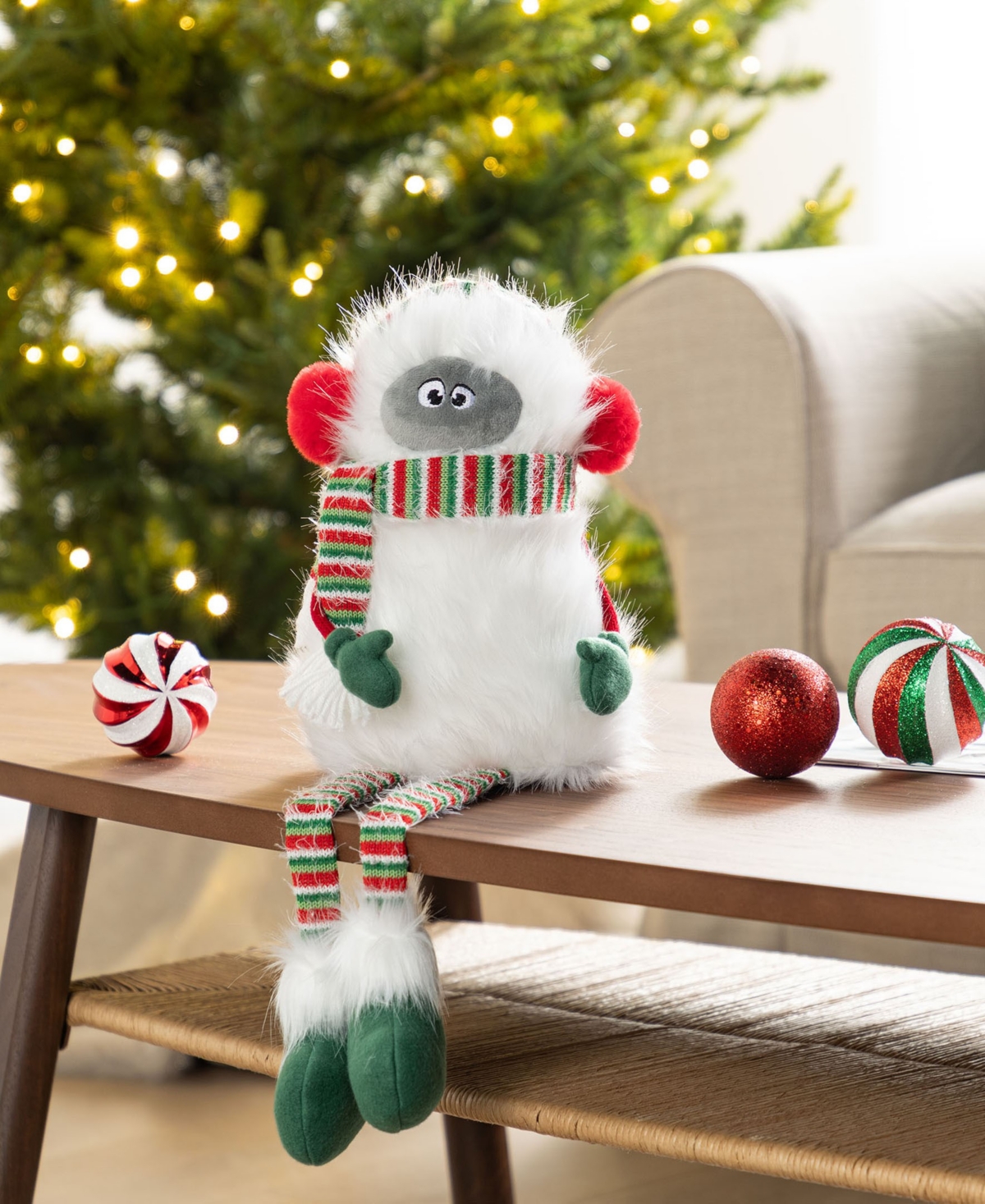 Glitzhome 21" Christmas Fabric Yeti Shelf Sitter In Multi
