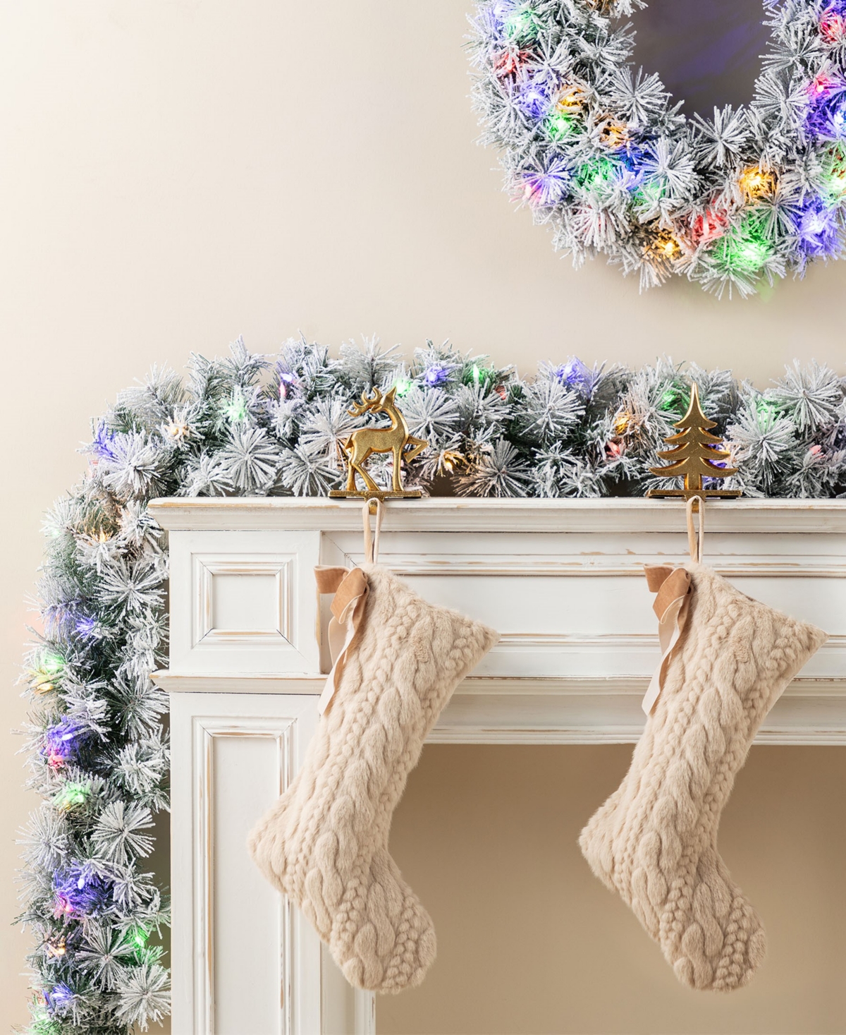 Glitzhome Pre-lit Snow Flocked Greenery Pine Christmas Garlands, Set Of 2 In Multi