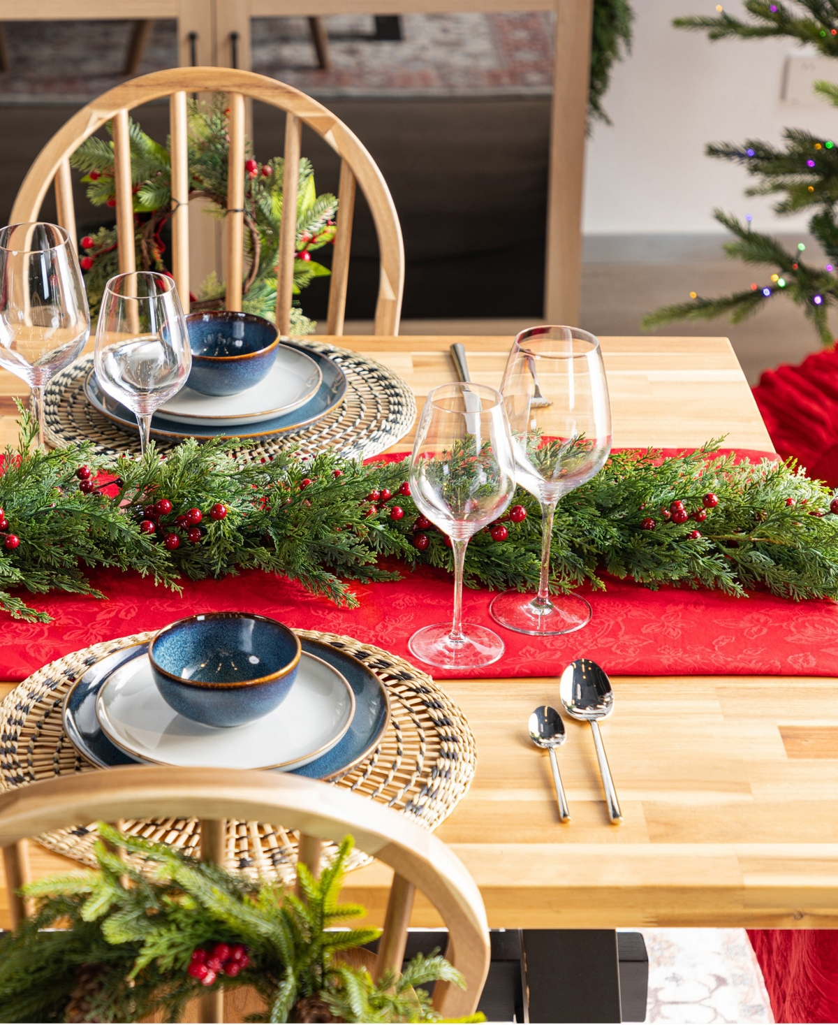 Glitzhome Christmas Greenery Dripping Cedar Garlands With Berries In Multi