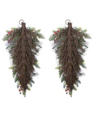 Christmas Pomegranate Berry and Holy Leaf Teardrops, Set of 2