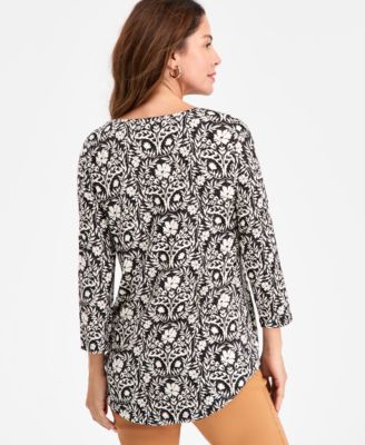 Women's Printed Scoop-Neck 3/4-Sleeve Top, Macy's Exclusive