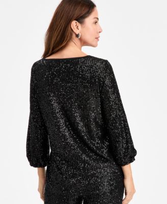Women's Sequinned 3/4-Sleeve Top, Macy's Exclusive