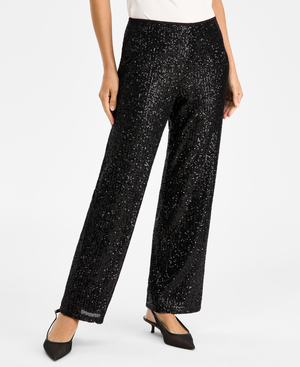 Jm Collection Women's Sequinned Pull-on Pants, Macy's Exclusive In Black