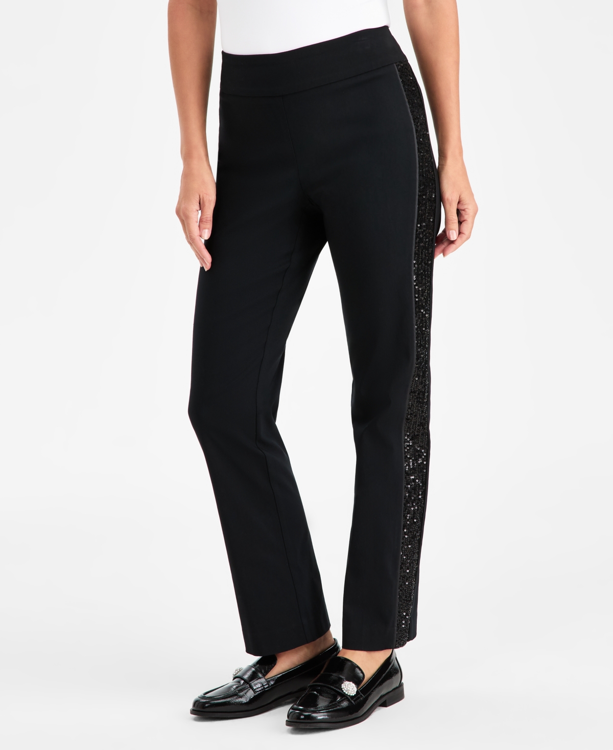 Jm Collection Women's Side-sequin Cambridge Pants, Macy's Exclusive In Black