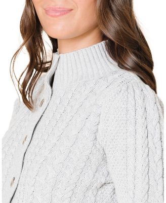 Women's Organic Mock Neck Cable Cardigan Sweater