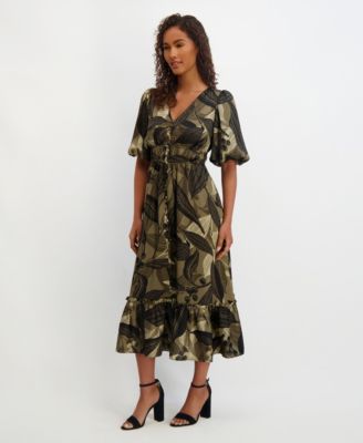 Women's Floral-Print Puff-Sleeve Maxi Dress