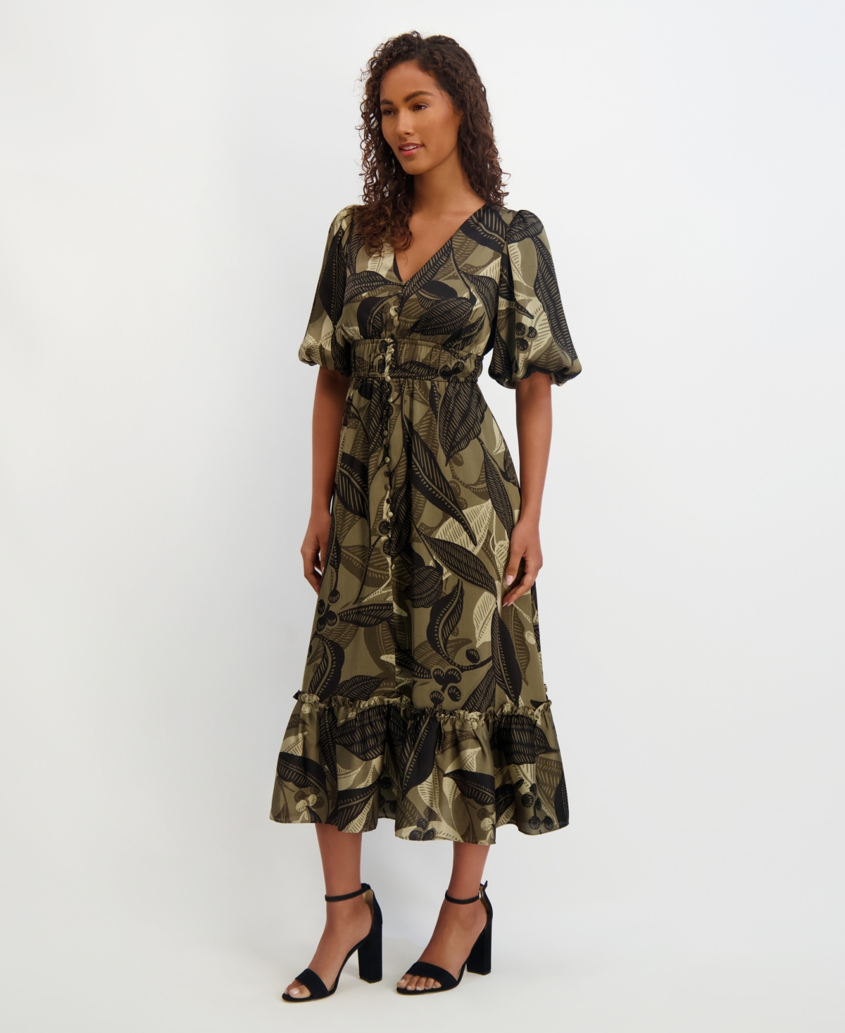 Kensie Women's Floral-print Puff-sleeve Maxi Dress In Multi