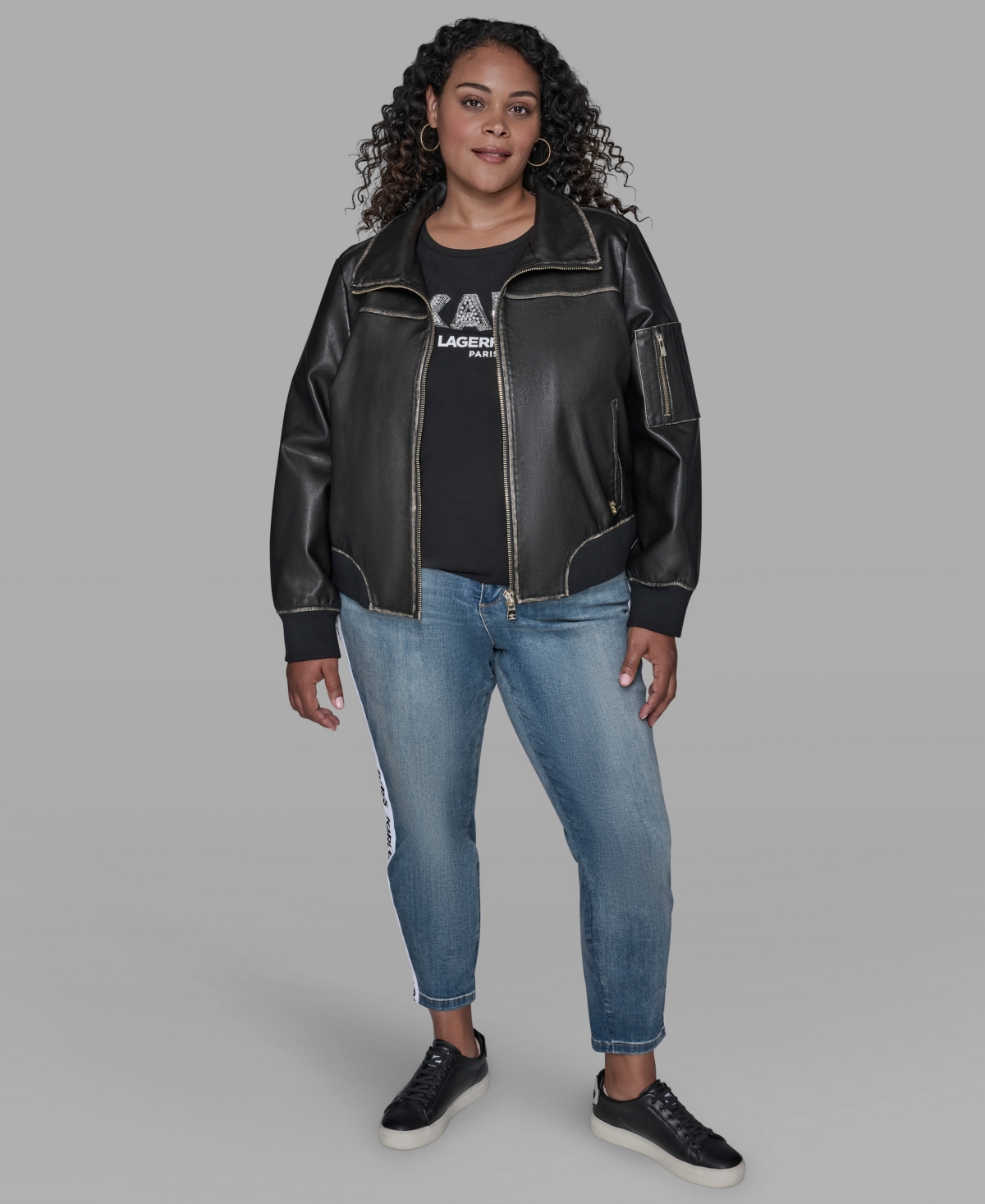 Karl Lagerfeld Plus Size Zip Up Jacket In Black