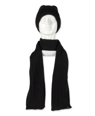 Men's 2-Piece Herringbone Knit Beanie and Scarf Box Set