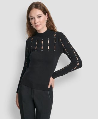 DKNY - Women's Grommet Long Sleeves Sweater