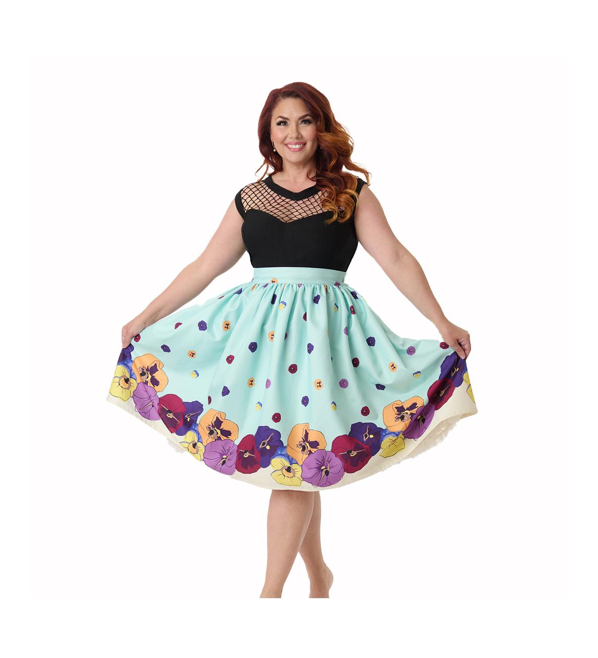 Unique Vintage Plus Printed Woven Gellar Swing Skirt