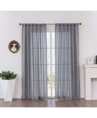 Faux Linen Texture Light Filtering Back Tab Curtains, Semi Sheer Farmhouse Window Curtains (2 Panels), 52"x84"
