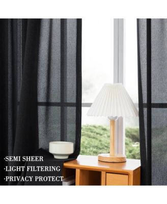 Faux Linen Texture Light Filtering Back Tab Curtains, Semi Sheer Farmhouse Window Curtains (2 Panels), 52"x84"