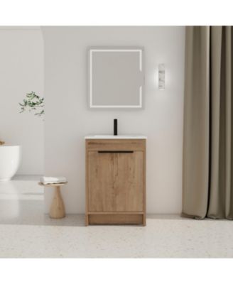 24" Freestanding Ceramic Sink Bathroom Vanity with Soft-Close Cabinet Doors