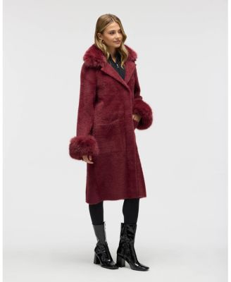 Women's Longline Elegant Coatigan with Detachable Fur Collar and Cuffs
