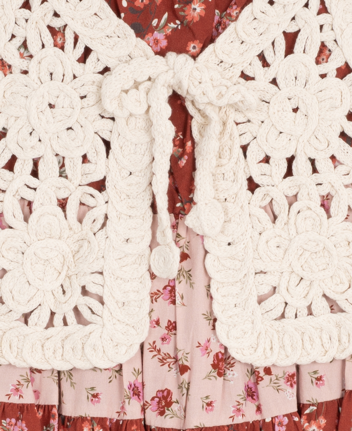 Rare Editions Big Girls 2-piece Mixed Floral With Crochet Vest And Dress Set In White