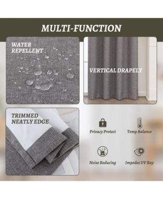 100% Blackout Linen Texture Curtains with Grommet Top, 2 Panels