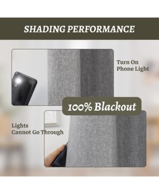 100% Blackout Linen Texture Curtains with Grommet Top, 2 Panels