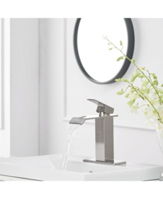 Waterfall Single Hole Single-Handle Low-Arc Bathroom Faucet With Pop-up Drain Assembly in Brushed Nickel