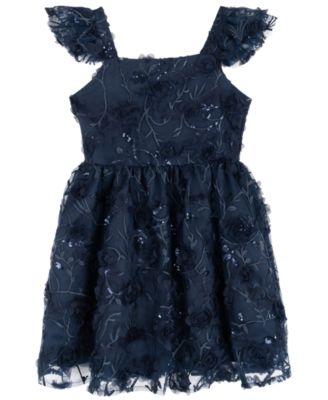 Big Girls 3D Floral Embroider Mesh Social Dress