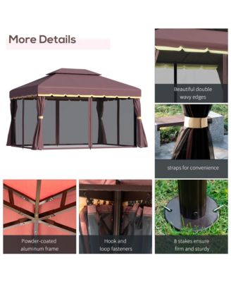 10' x 13' Gazebo, Aluminum, Mesh, 2 Tier Polyester Roof,