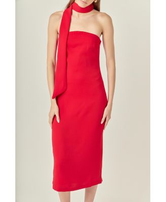 Women's Choker Tie Midi Dress