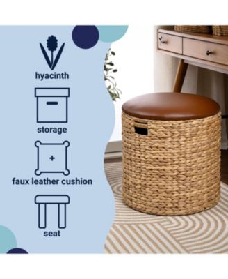Josie Modern Coastal Hand-Woven Hyacinth Storage Ottoman with Lid