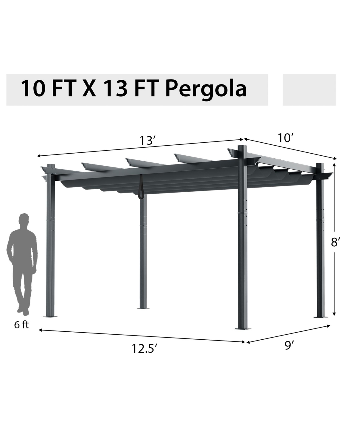 Gymax 10 x 13ft Outdoor Aluminum Retractable Pergola Canopy Shelter Grape Trellis