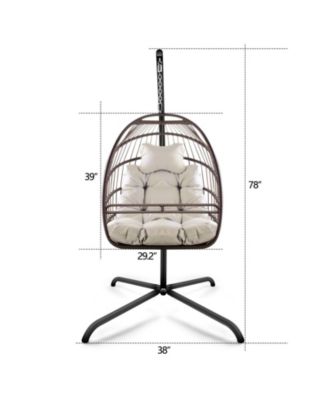 350lb Capacity Wicker Egg Hanging Chair with Stand Removable Guardrail and Cup Holder