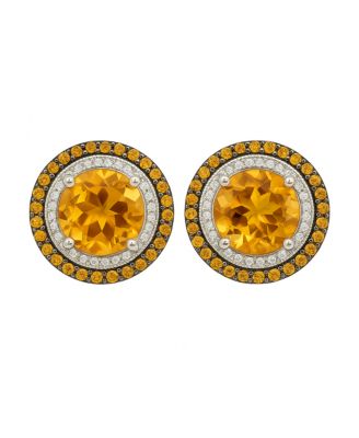 Suzy Levian Sterling Round Cut Topaz And Double Halo Stud Earrings