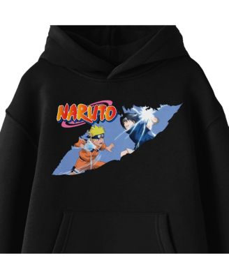 Boys Classic Clipped Sasuke Fight Long Sleeve Black Hooded Sweatshirt-XL