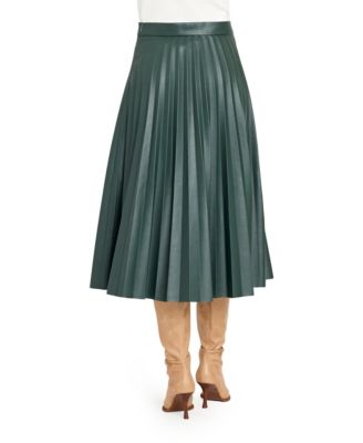 Women's Long Leather Pleated Skirt