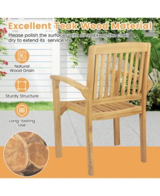 Outdoor Patio Chair Teak Wood Armchair with Slatted Seat & Curved Seat