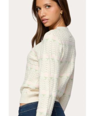 Womens Emerie Flower Textured Knit Sweater
