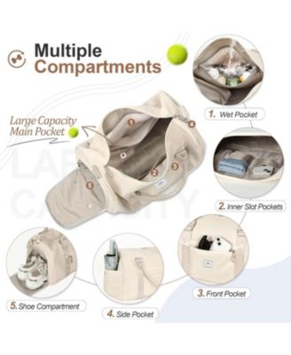 Womens Gym Tote Duffle Bag with Wet Pocket & Shoe Compartment, Sports Duffel Overnight Weekender Hospital Workout Carry on Bag for Girls, Ideal for Travel, Swimming, Dance, Ballet Beige