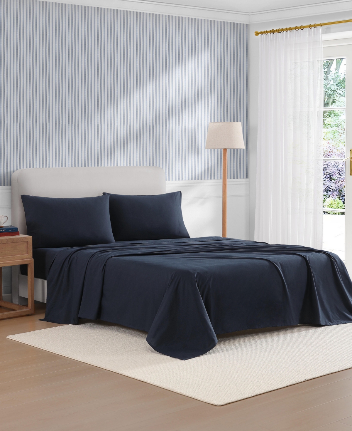 Tommy Hilfiger Performance Cooling Solid 180-thread Count Cotton 4-pc. Sheet Set, Full In Blue