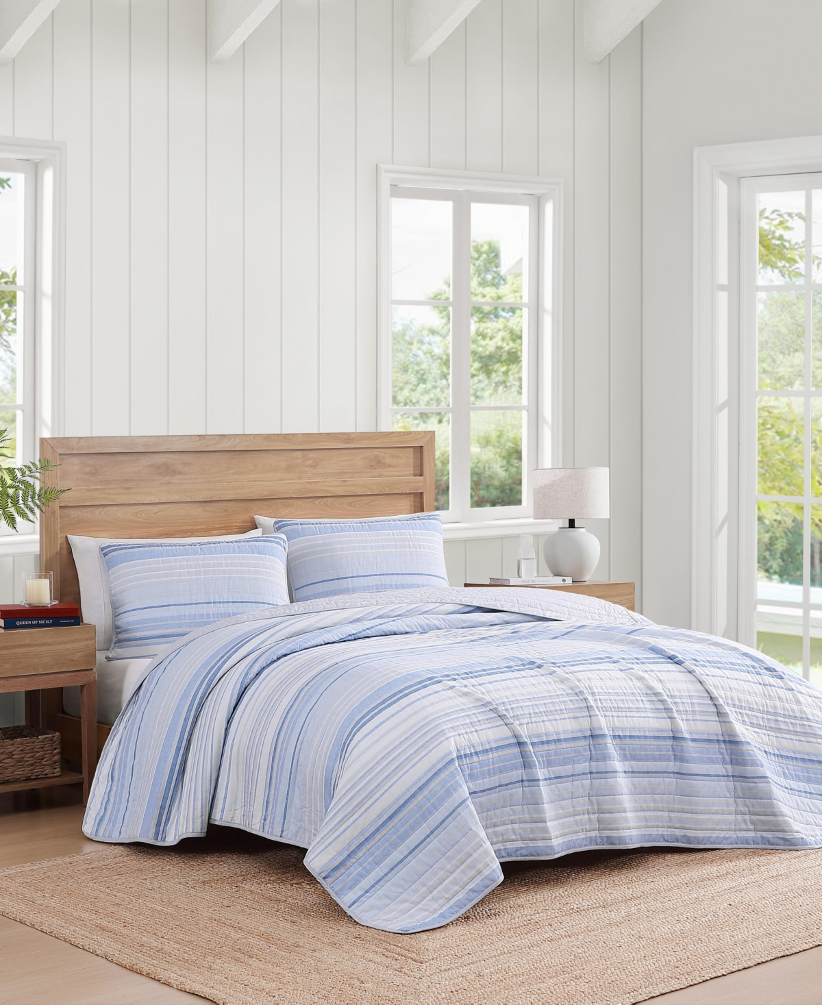 Tommy Hilfiger Bold Stripe Textured Cotton Reversible 3-pc. Quilt Set, Full/queen