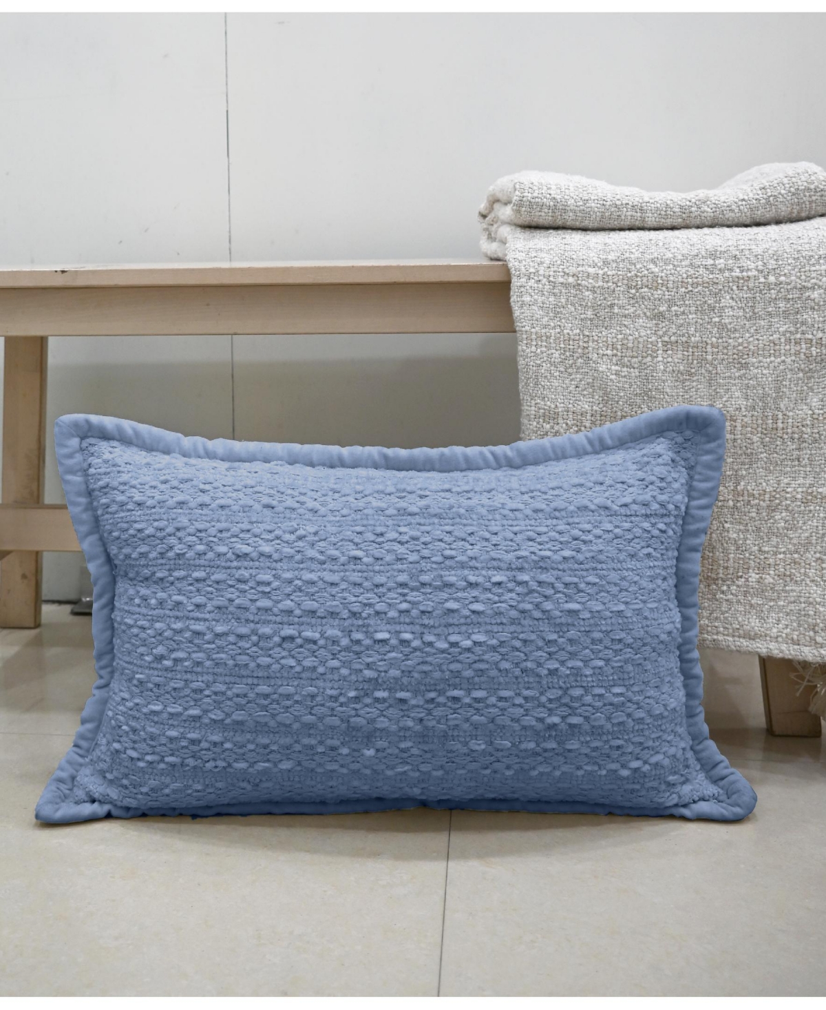 Vibhsa Honeycomb Handwoven Decorative Pillow, 14" X 24" In Blue