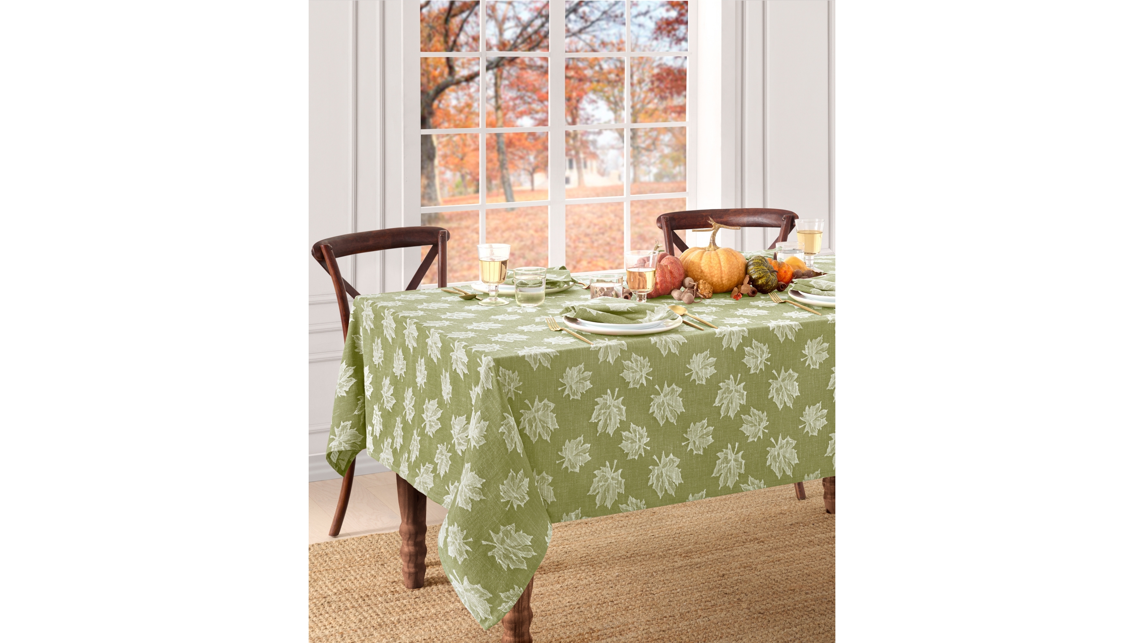Elrene Falling Leaves Jacquard Cotton Tablecloth, 60" x 120"