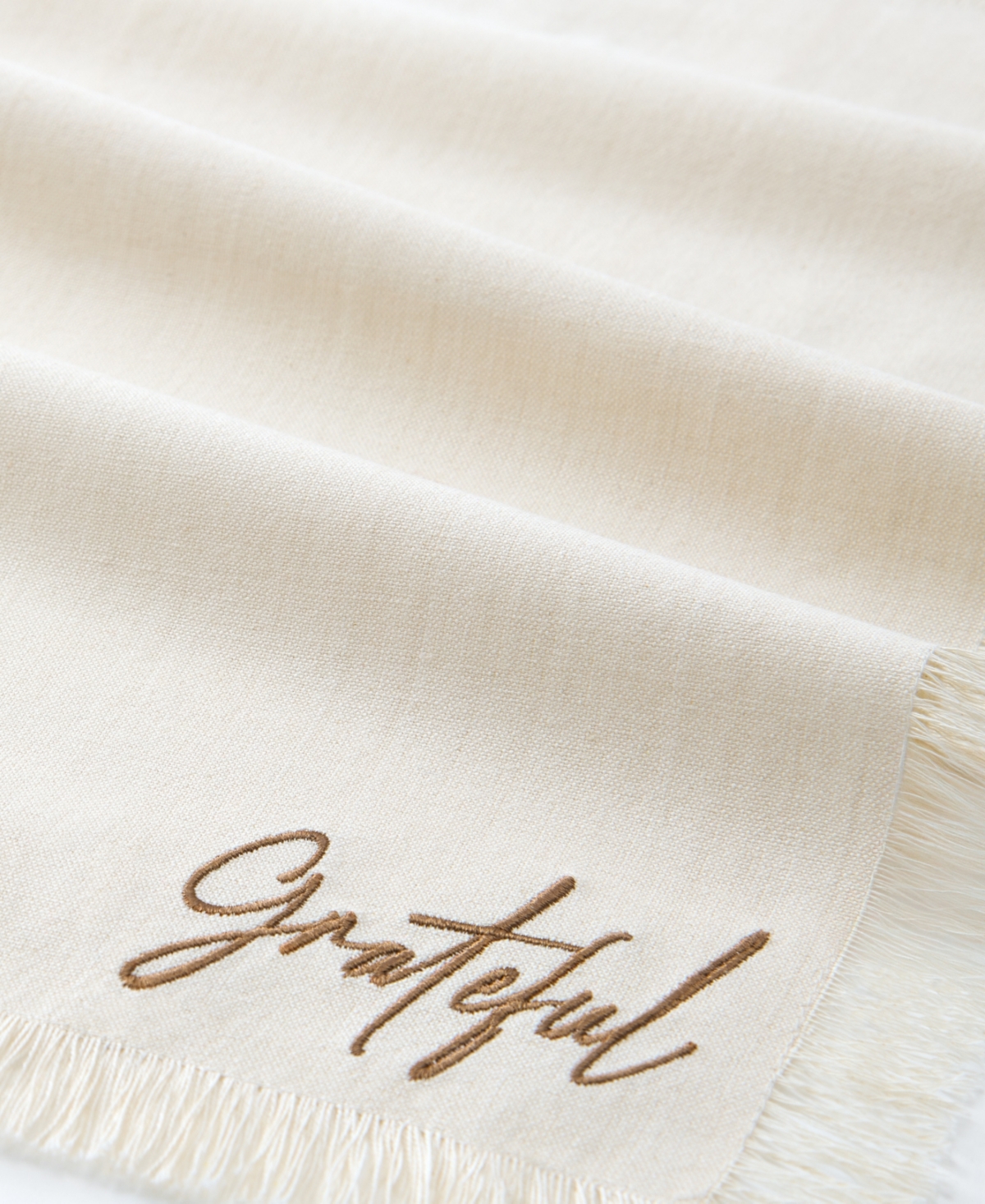 Elrene Fringed Harvest Sentiment Cotton Napkins, Set Of 4 In Nude
