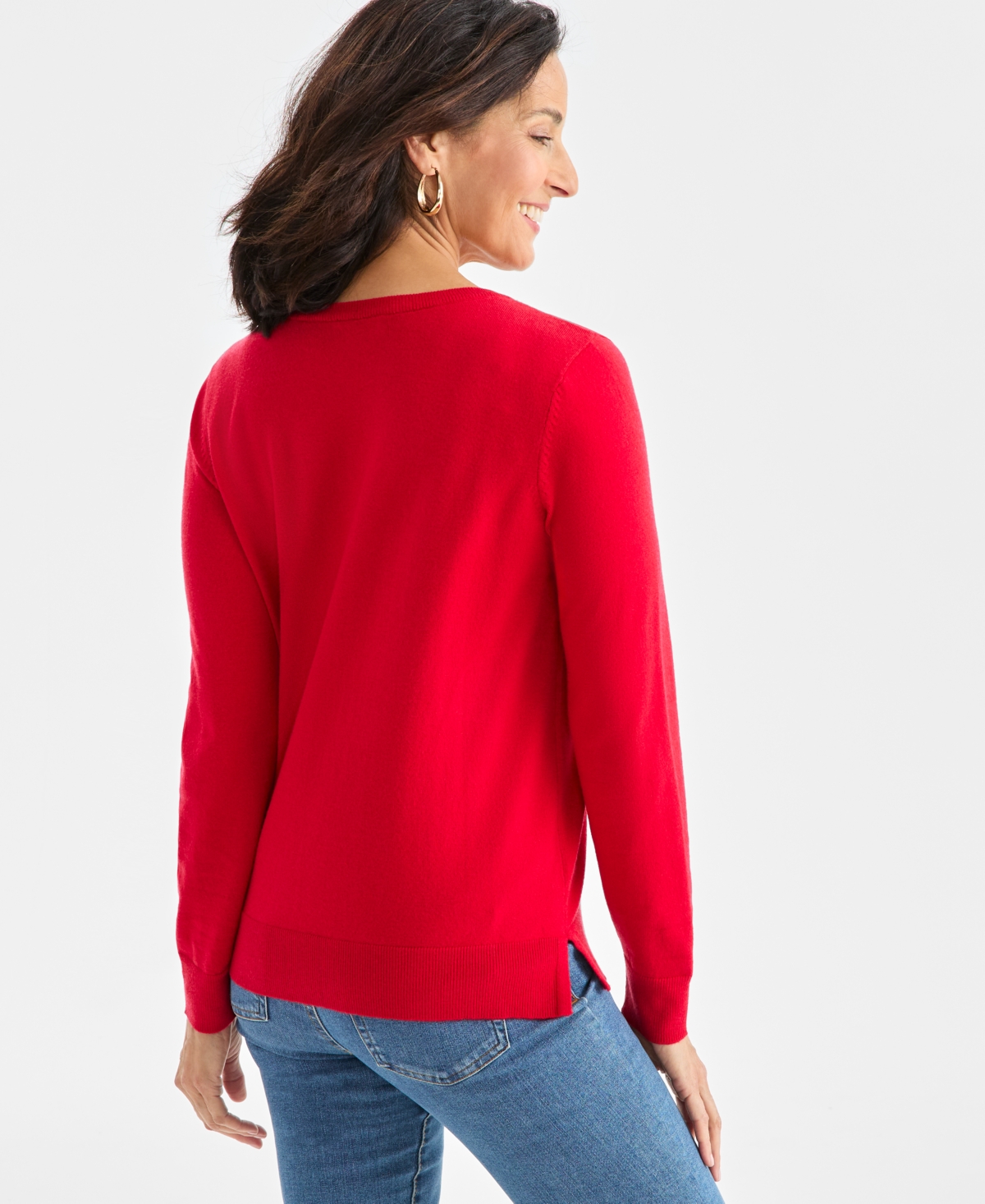 Style & Co Women's V-neck Long-sleeve Sweater, Created For Macy's In Red