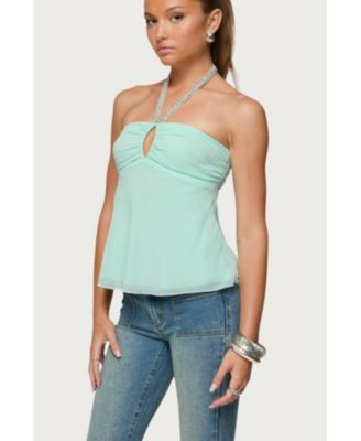 Women's Sequin Chiffon Keyhole Halter Top