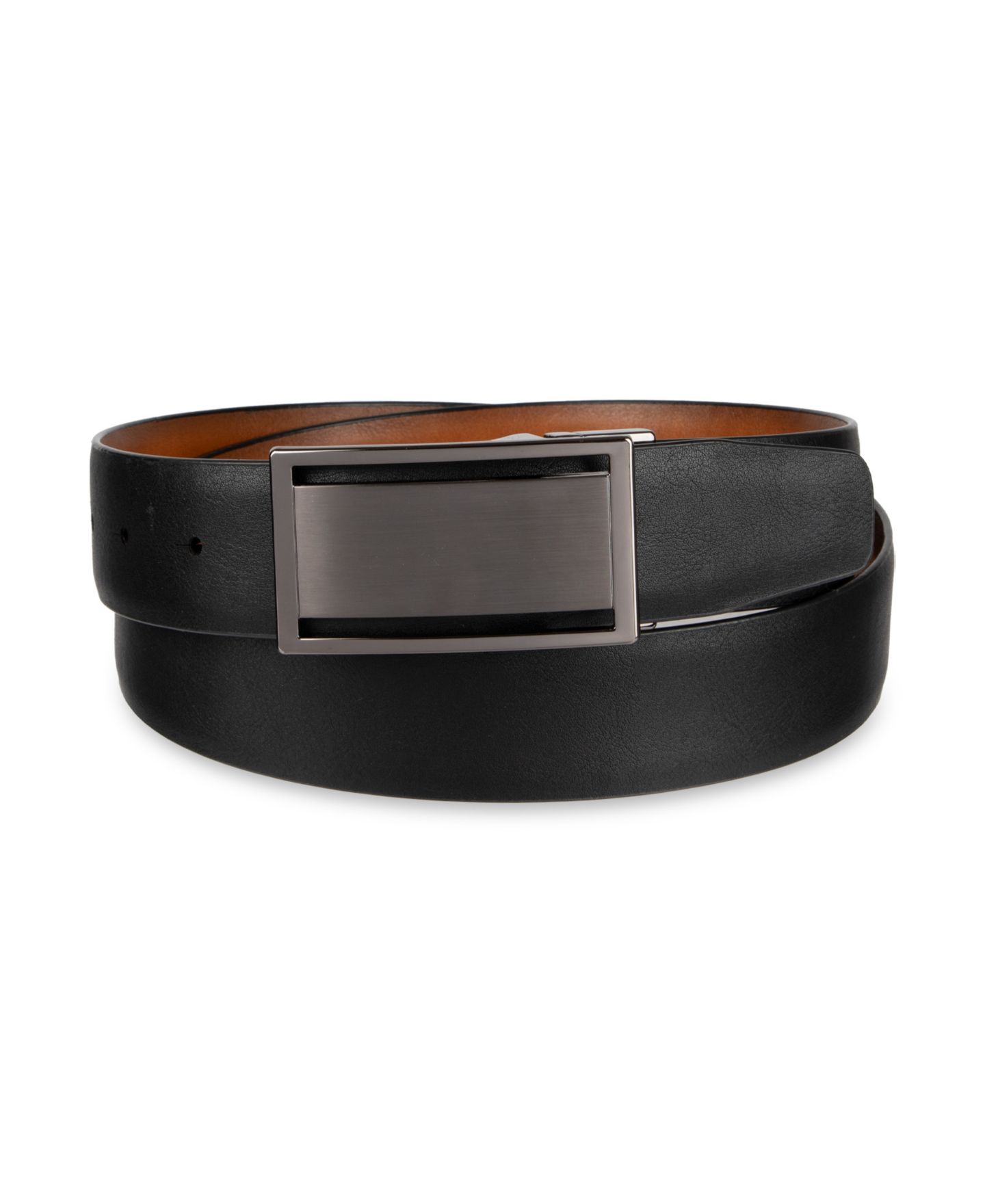 Мужской ремень Alfani 2-In-1 Reversible Plaque Leather Buckle Belt, цвет: Рыжевато-коричневый / Чёрный — фото 2