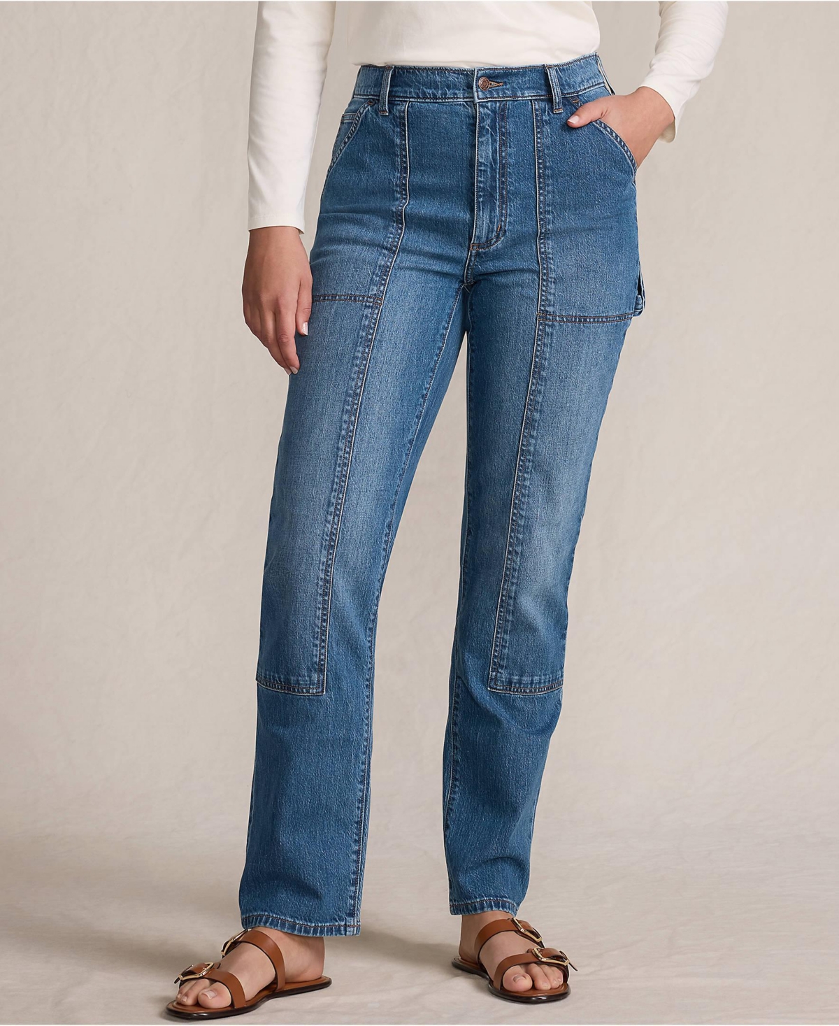 Lands' End Women's Soft Denim High Rise Rail Straight Leg Utility Jeans
