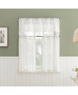 Hollis Floral Leaf Sheer Rod Pocket Kitchen Curtain Valance