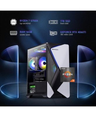Gaming Desktop: AMD Ryzen 7 5700X, NVIDIA RTX 4060 Ti, 16GB RAM, 1TB SSD, Windows 11 Home - Prebuilt Gaming PC