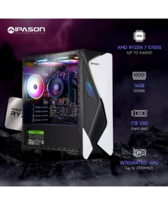 Prebuilt Home & Gaming PC - Ryzen 7 5700G APU, Integrated Graphics, 16GB RAM, 1TB SSD, Win 11 Home - For Casual Gamers & Creators