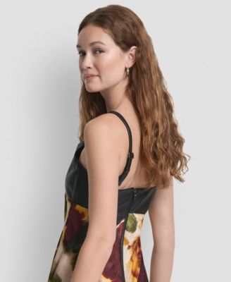 Women's Sleeveless Mix Media Printed Dress