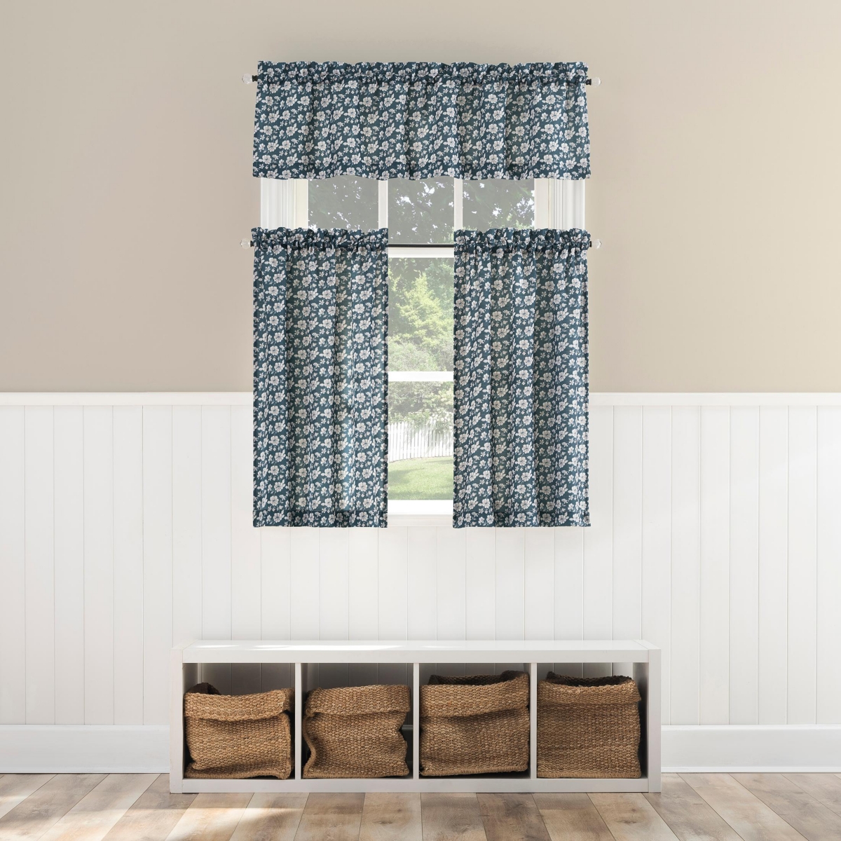 No. 918 Marist Floral Semi-Sheer Rod Pocket Kitchen Curtain Valance